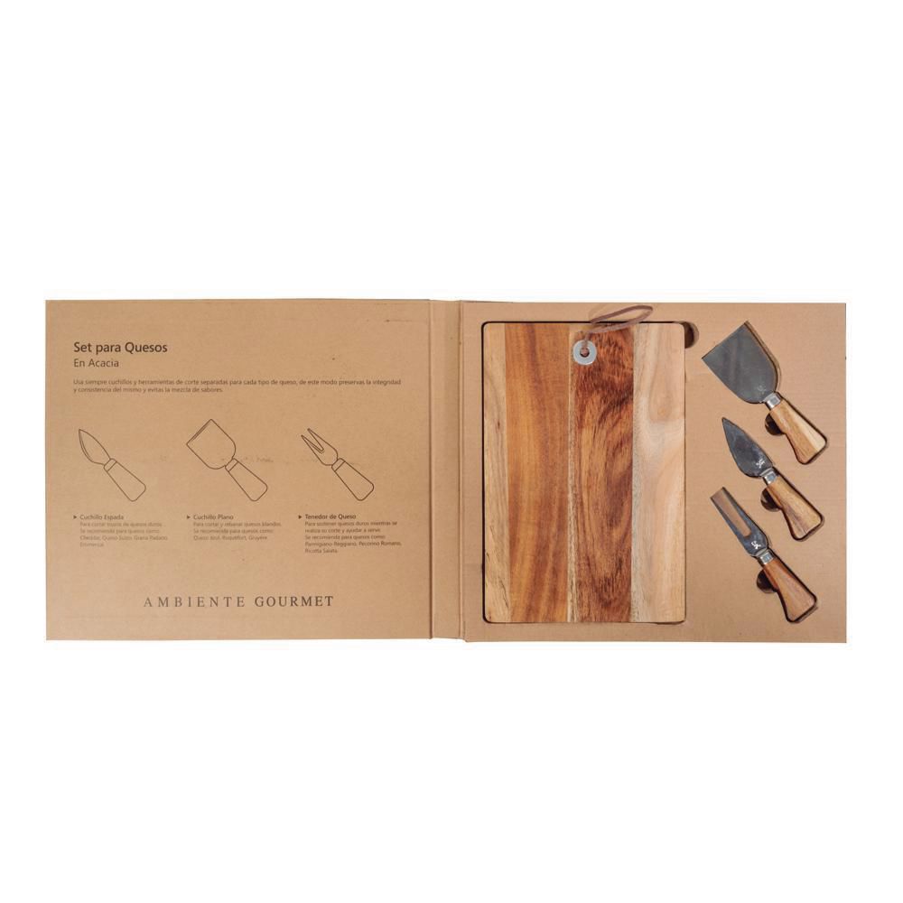 SET PARA QUESOS EN ACACIA X 4 AMBIENTE GOURMET MARCA EXCLUSI 13680 img #1