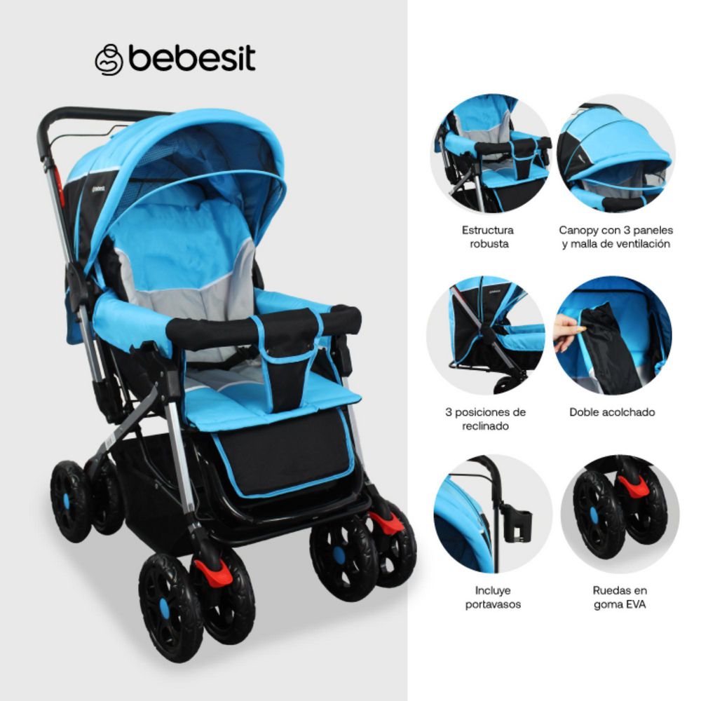 Coche reversible bebé Roma Azul BEBESIT 5197B