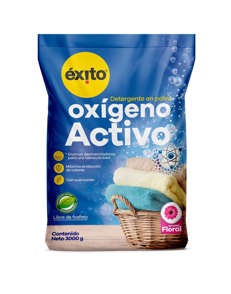 Detergente en polvo EXITO MARCA PROPIA aroma floral oxígeno activo (3000 gr)