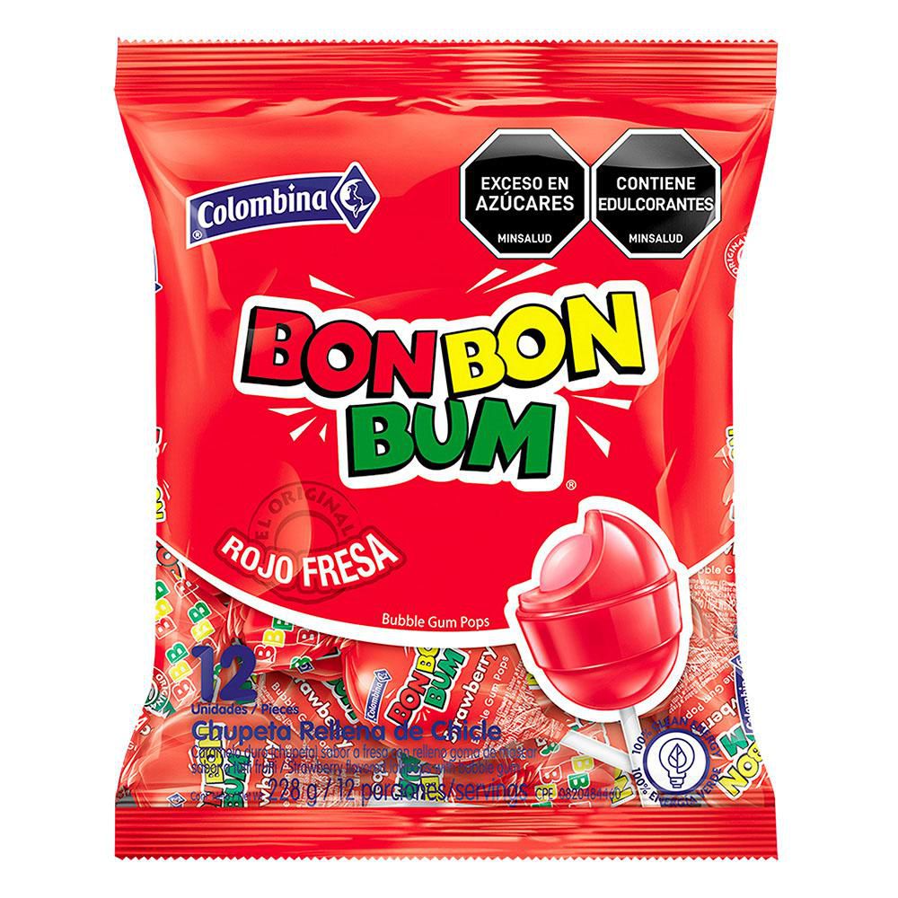 Chupeta BON BON BUM rojo sabor fresa (228 gr)