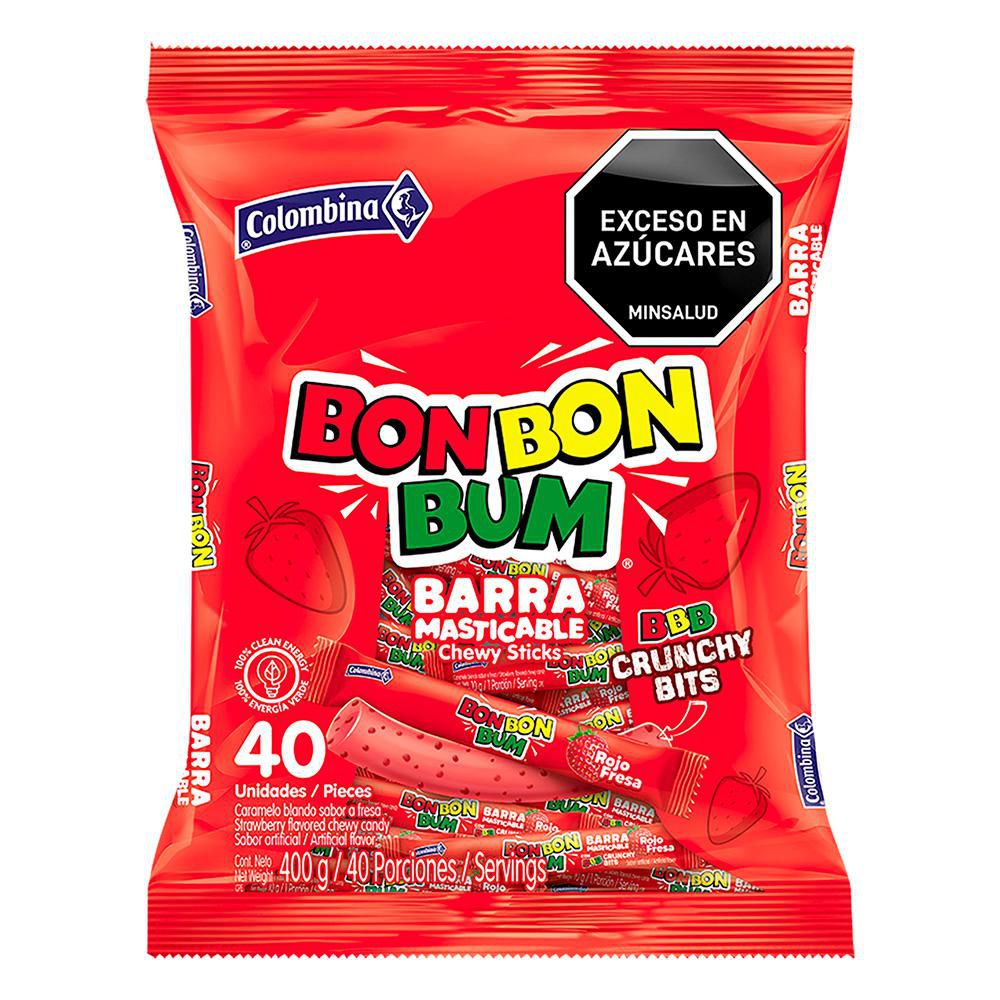 Barra masticable BON BON BUM sabor a fresa x40und (400 gr)
