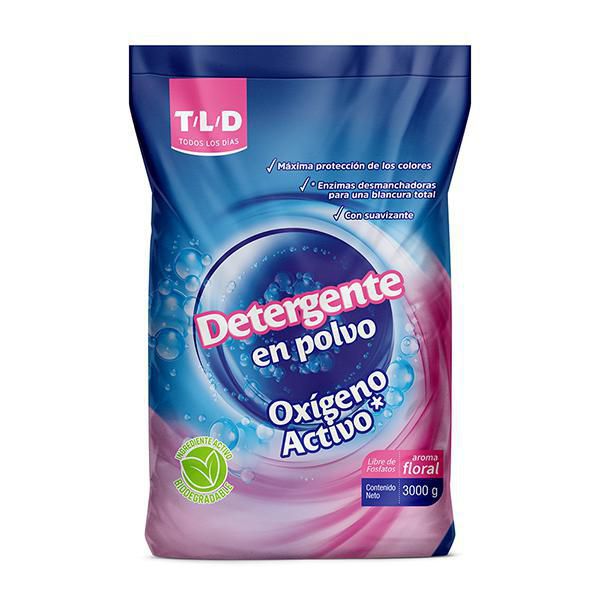 Detergente En Polvo T/L/D TODOS LOS DIAS Oxígeno Activo Aroma Floral (3000 gr)
