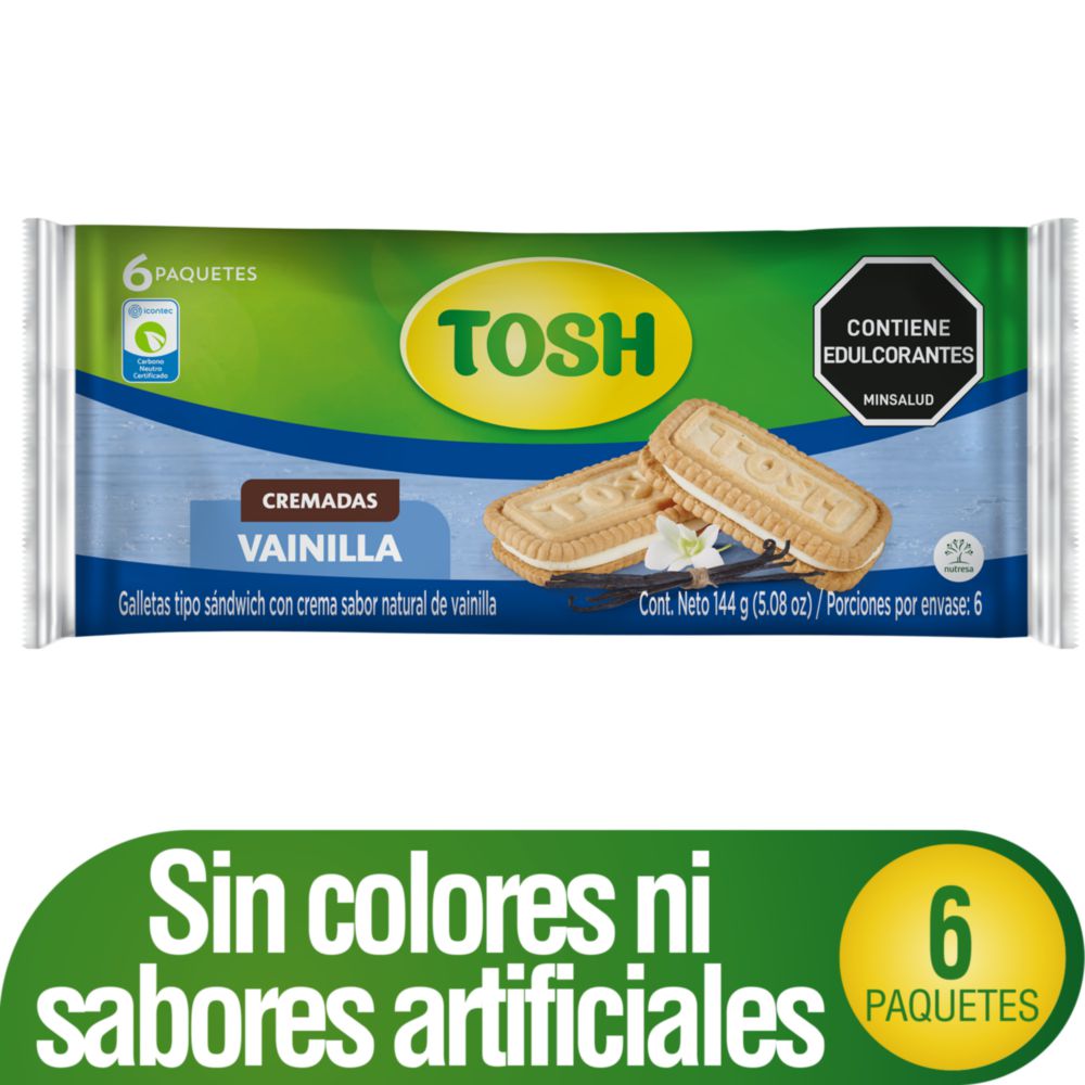 Galletas TOSH Tipo sandwich cremadas vainilla (144 gr)