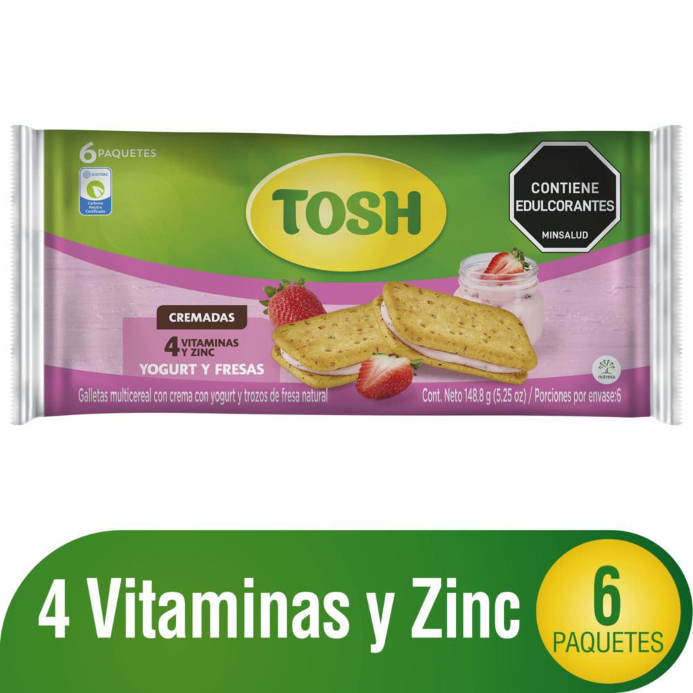 Galletas TOSH tipo sándwich yogurt y fresas (148.8 gr)