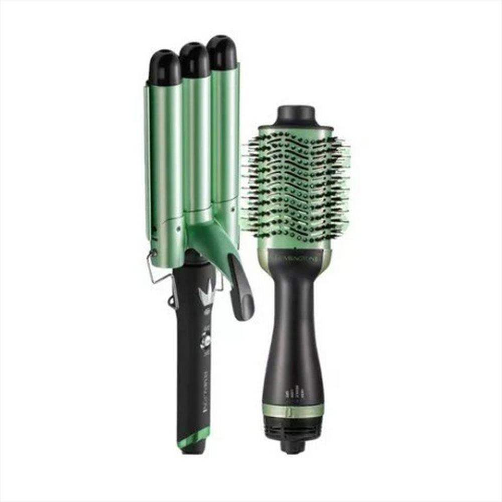 Combo Cepillo Secador + Rizador Ondas De Sirena Aguacate Verde