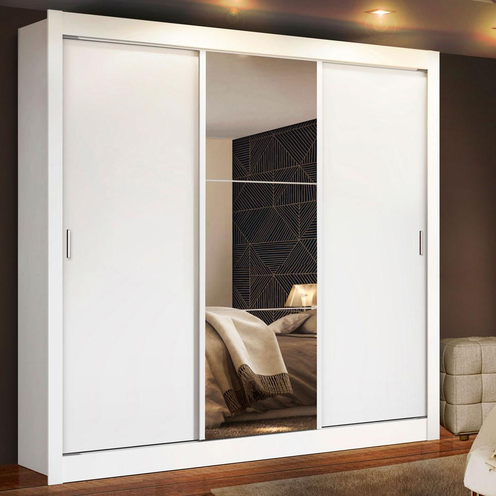 Closet Mônaco 3 Puertas Corredizas Con 1 Espejo Blanco