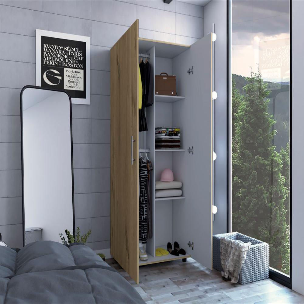 Closet Derek, Café Claro Y Blanco Vainilla, Dos Puertas Abatibles Y Entrepaños
