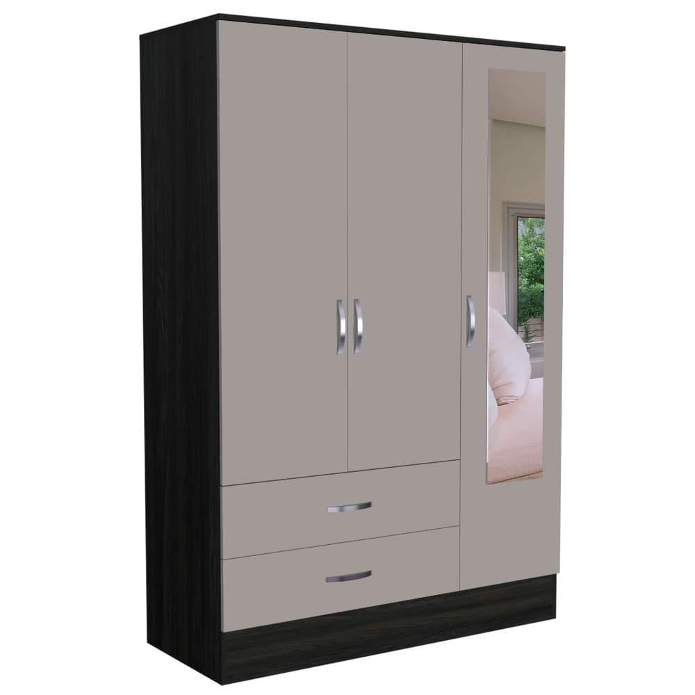 Closet Balton Carbón 140 Cm Con Espejo, Tres Puertas Y Dos Cajones