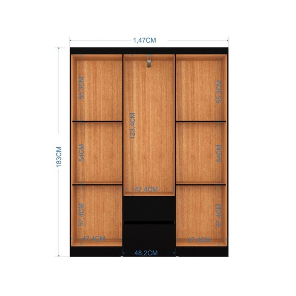 Closet Armario Lisboa 6 Puertas 183 Cm Negro img #3