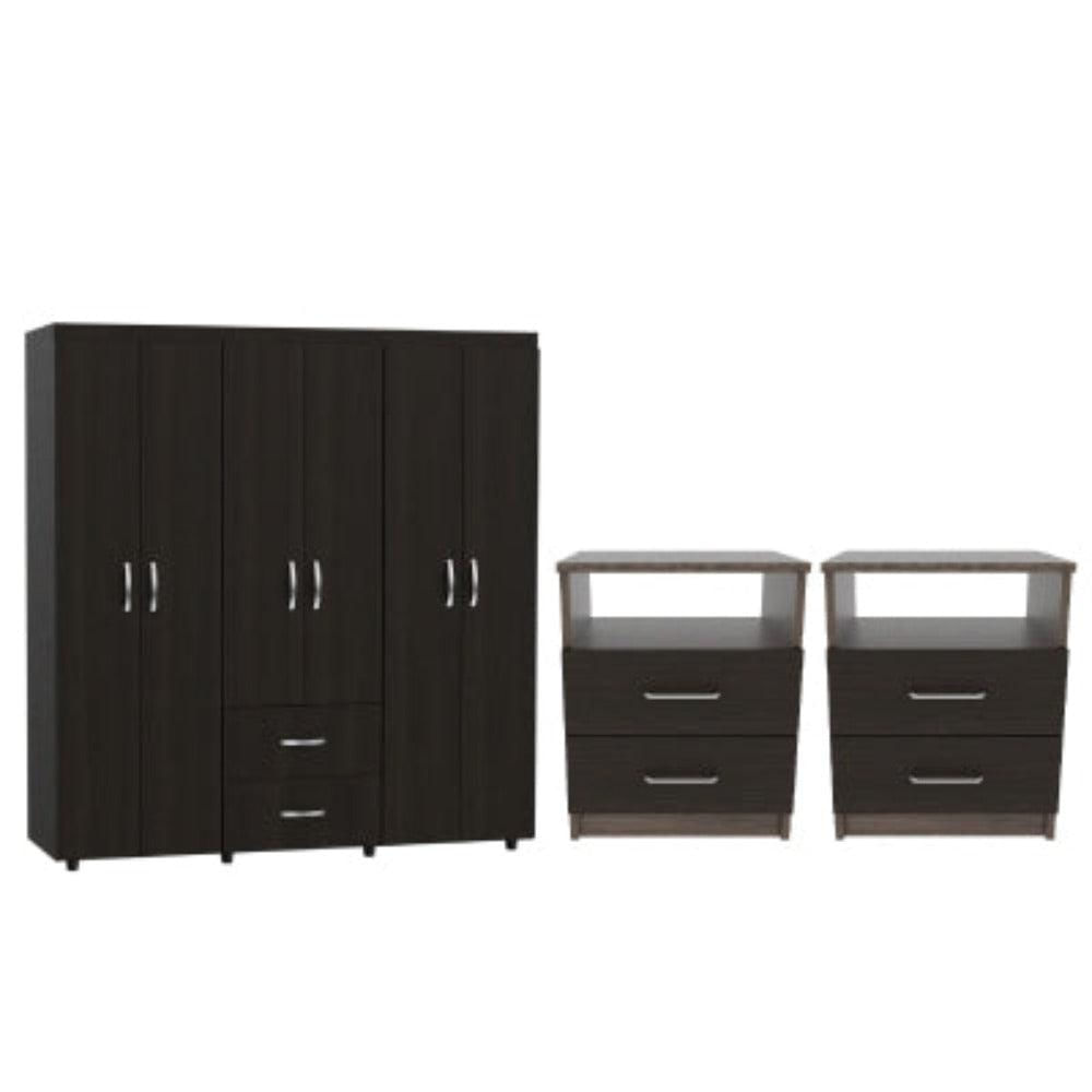 Combo Para Habitación Dex, Wengue Y Avellana, Incluye Closet Y Mesas De Noche