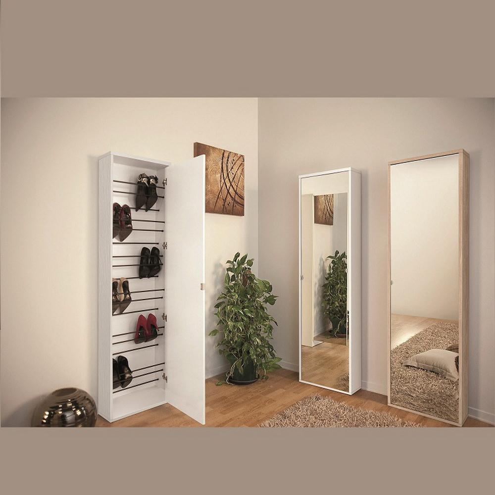 Mueble Zapatero Ahorra Espacio Con Espejo Blanco