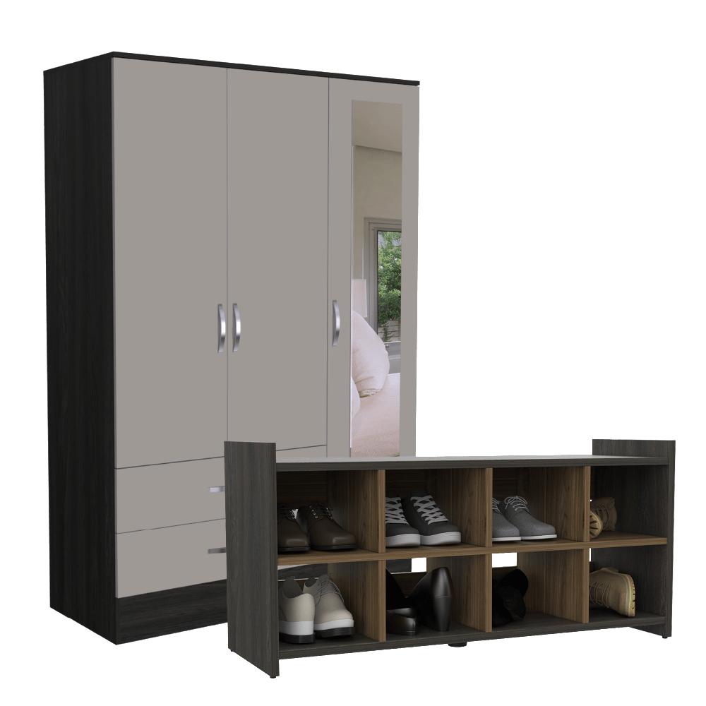 Combo Para Habitación Bilbao, Incluye Closet Y Mesa Auxiliar Zapatero