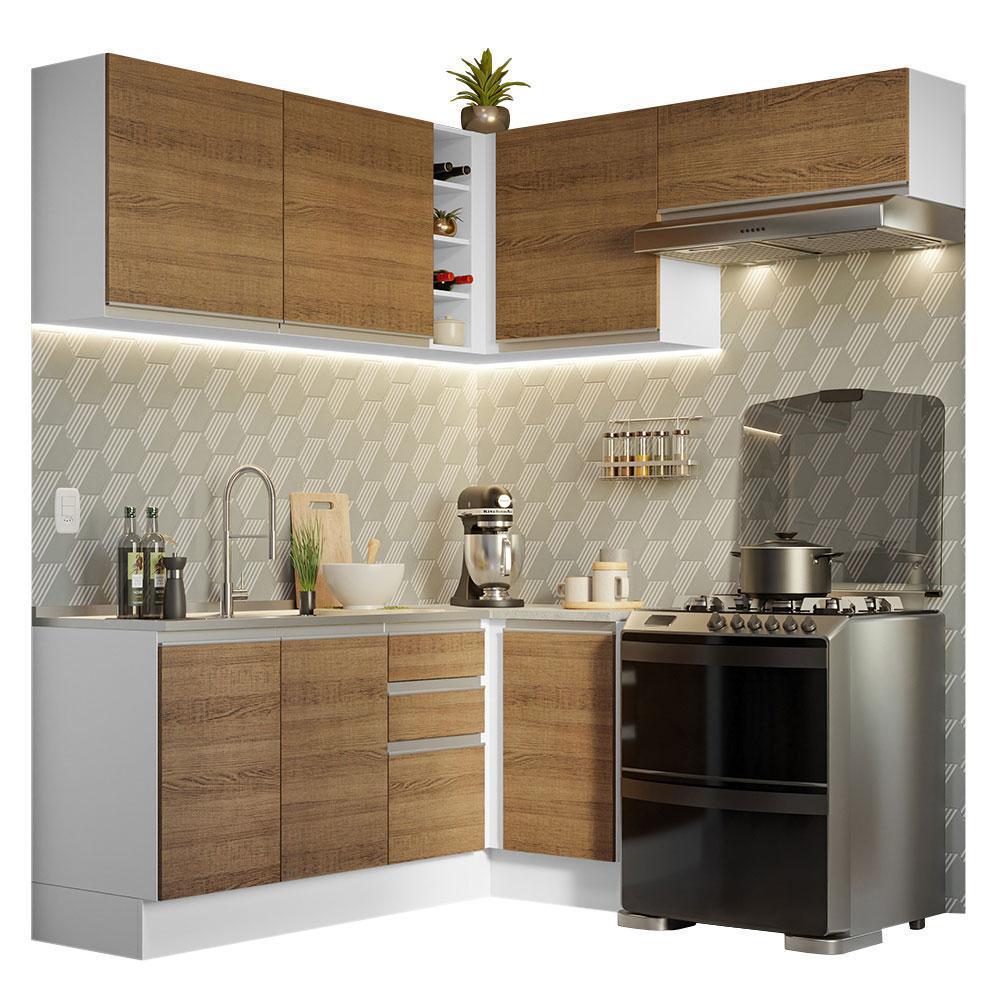 Cocina Integral De Esquina Glamy 3.50 Metros Blanco/Marrón 07