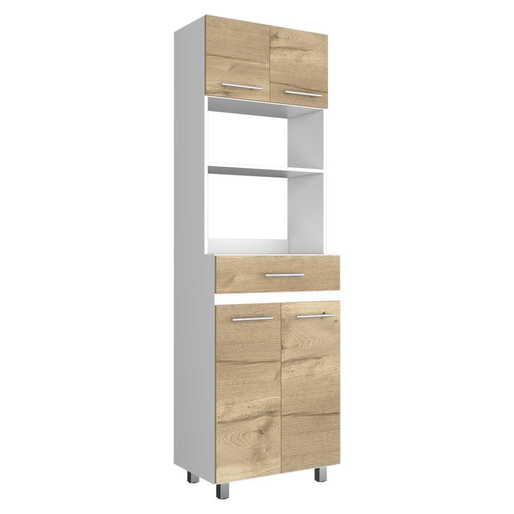 Mueble Microondas Luna Duna Y Blanco 62 Cm Con Cuatro Puertas, Entrepaño Y Un Cajón