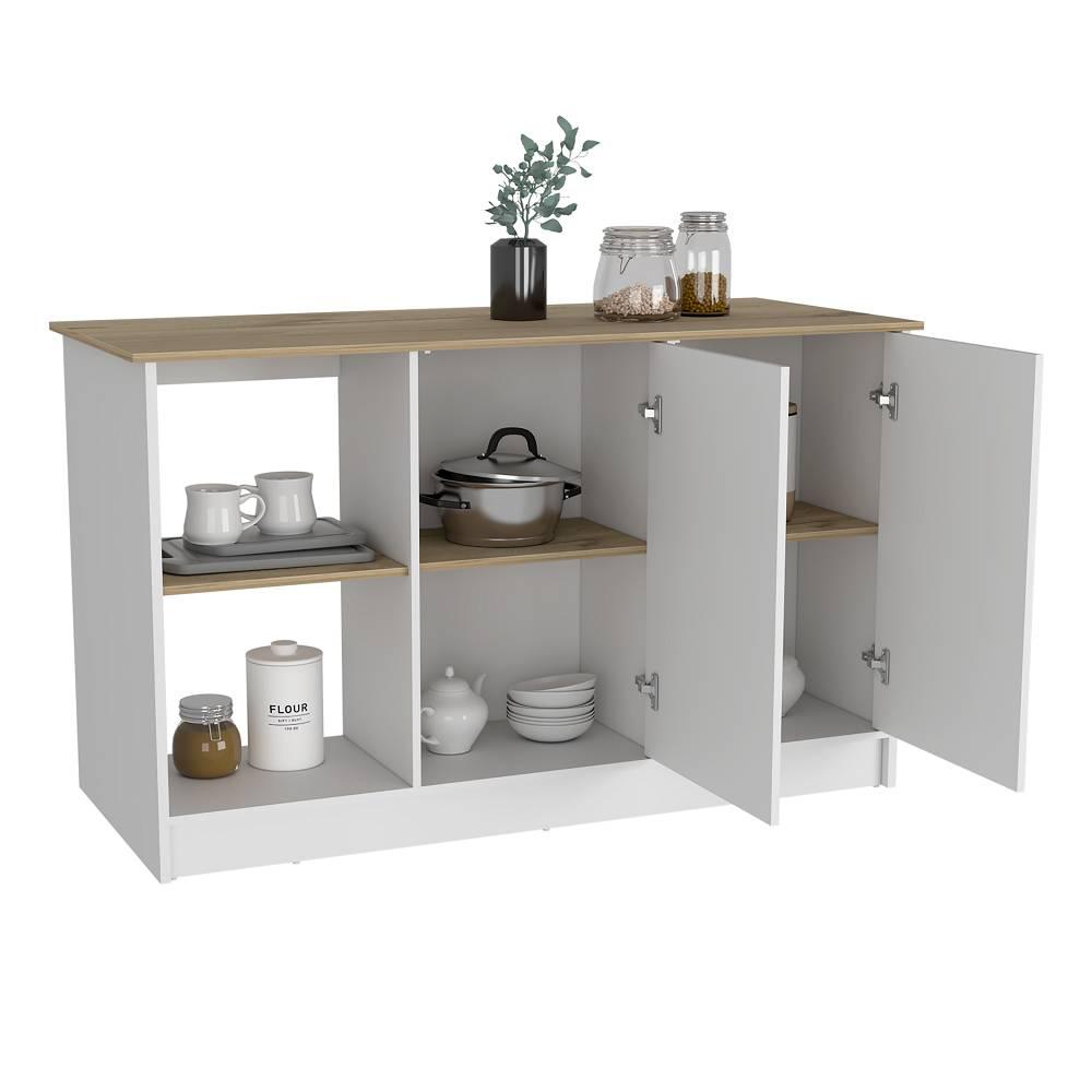 Isla De Cocina Júpiter Duna Y Blanco 150 Cm Con Dos Puertas Y Entrepaños