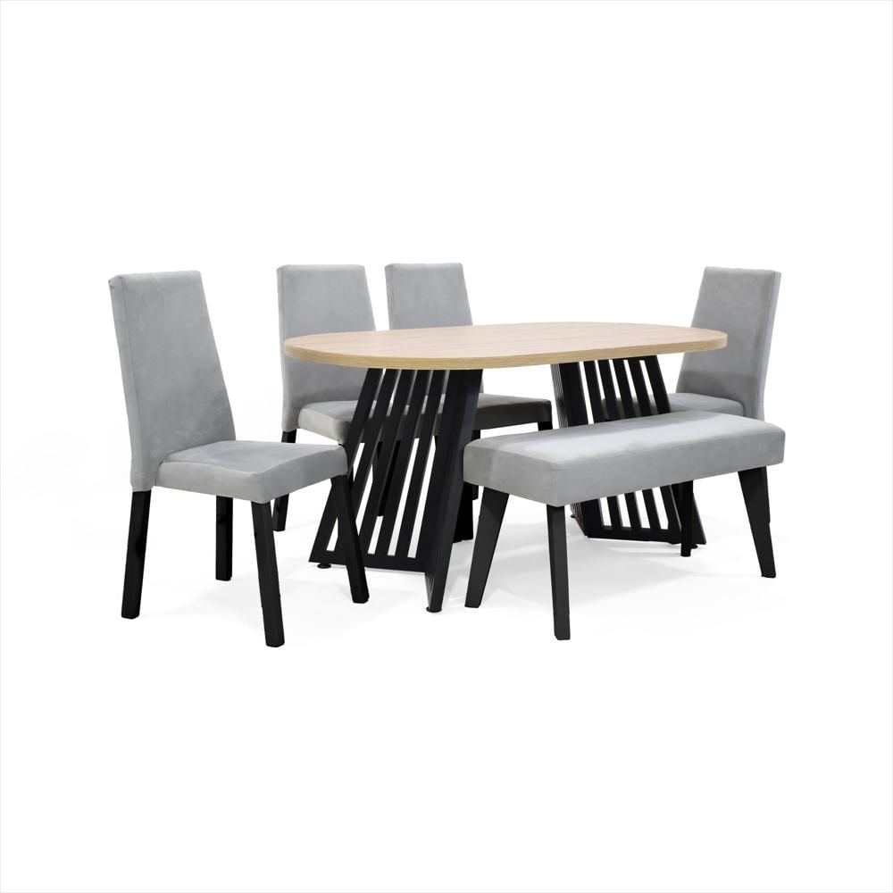 Set Comedor 6P Wisconsin Galicia Con Butaco Tela Plata
