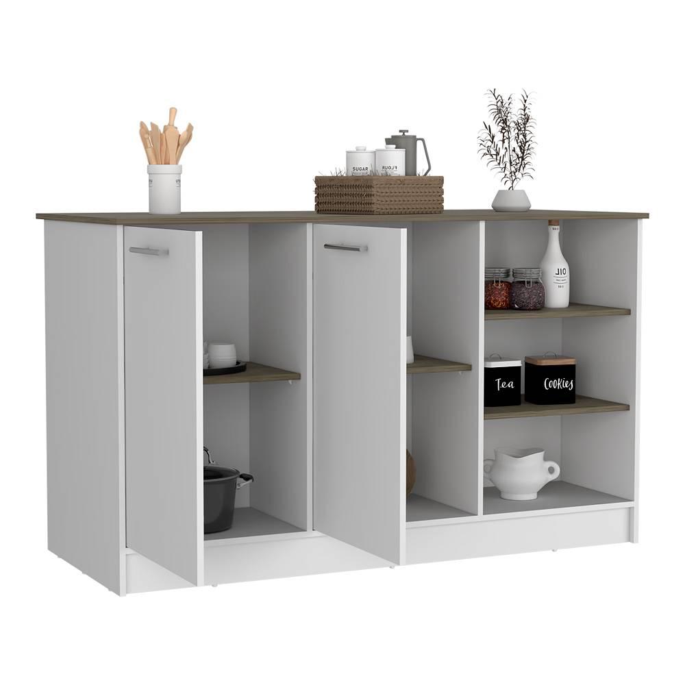 Isla De Cocina Ginger Bellota Y Blanco 150 Cm Con Dos Puertas Y Entrepaños