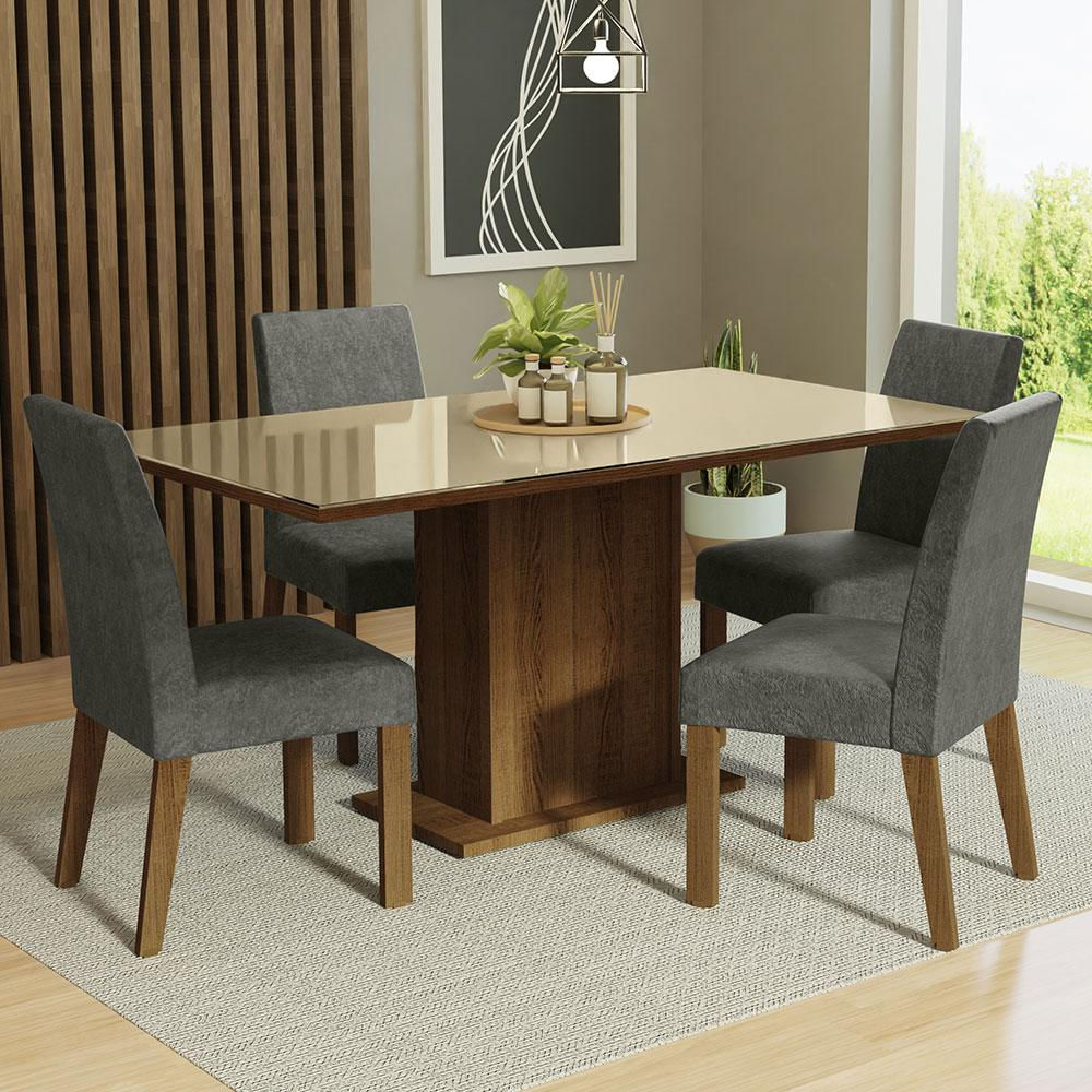 Juego De Comedor Avril Con 4 Sillas Marrón/Crema/Plata