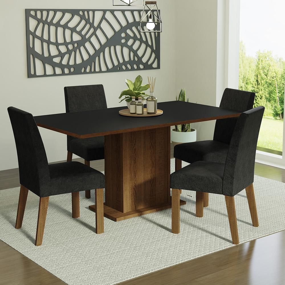 Juego De Comedor Keila Con 4 Sillas Marrón/Negro/Oxford