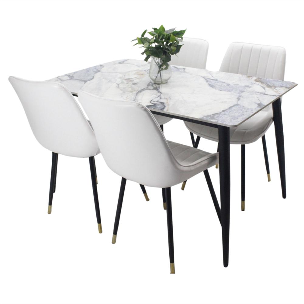 Comedor Genova En Marmol Azul 4 Puestos Silla Blanca img #3