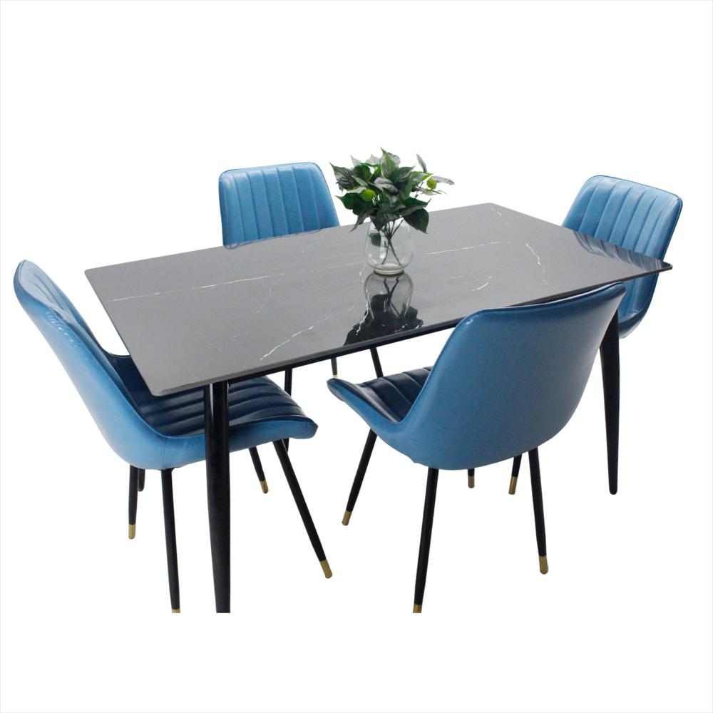 Comedor Genova En Marmol Negro 4 Puestos Silla Azul