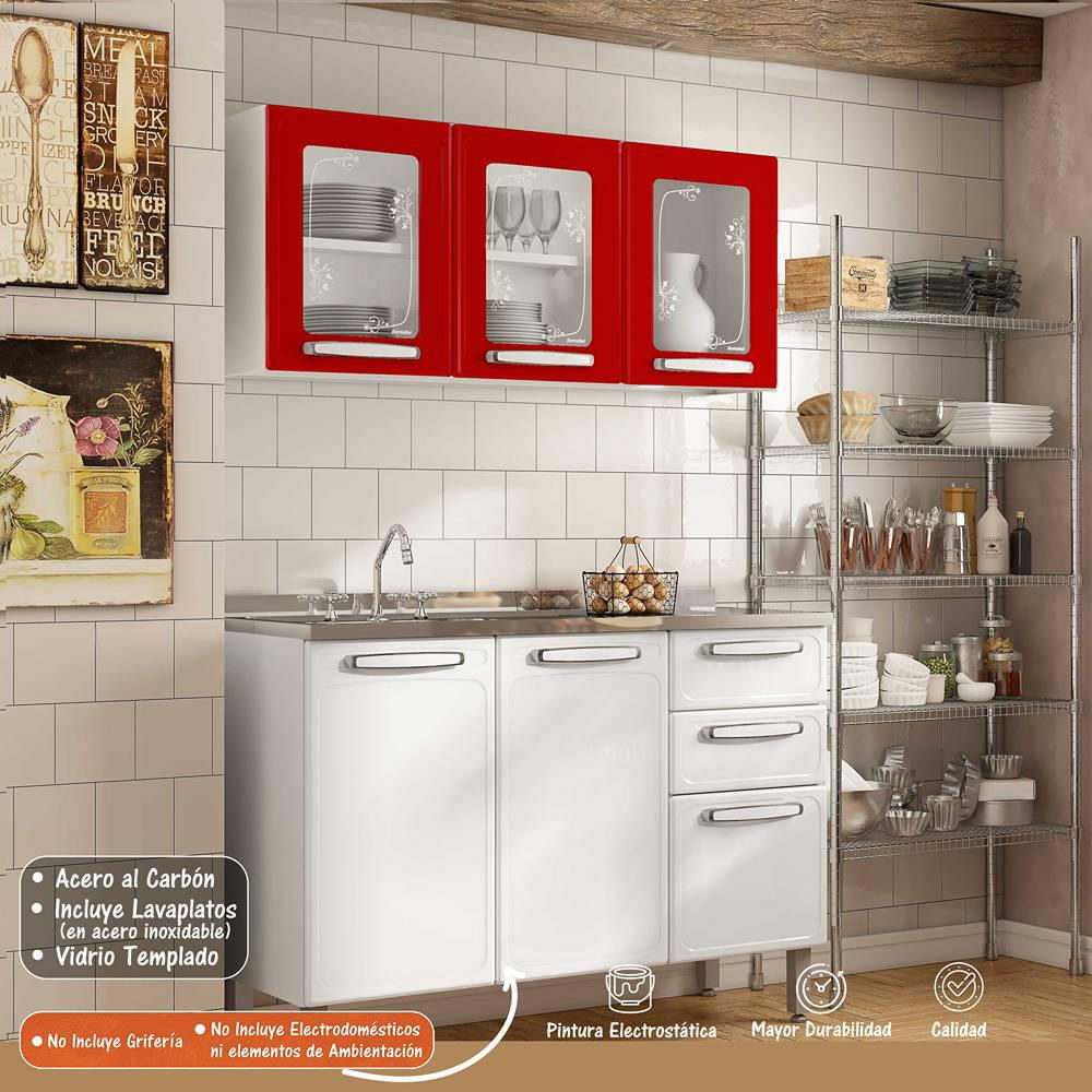 Cocina Integral Evidence Rojo Y Blanco 120 Cm Izquierda Con Mesón img #2
