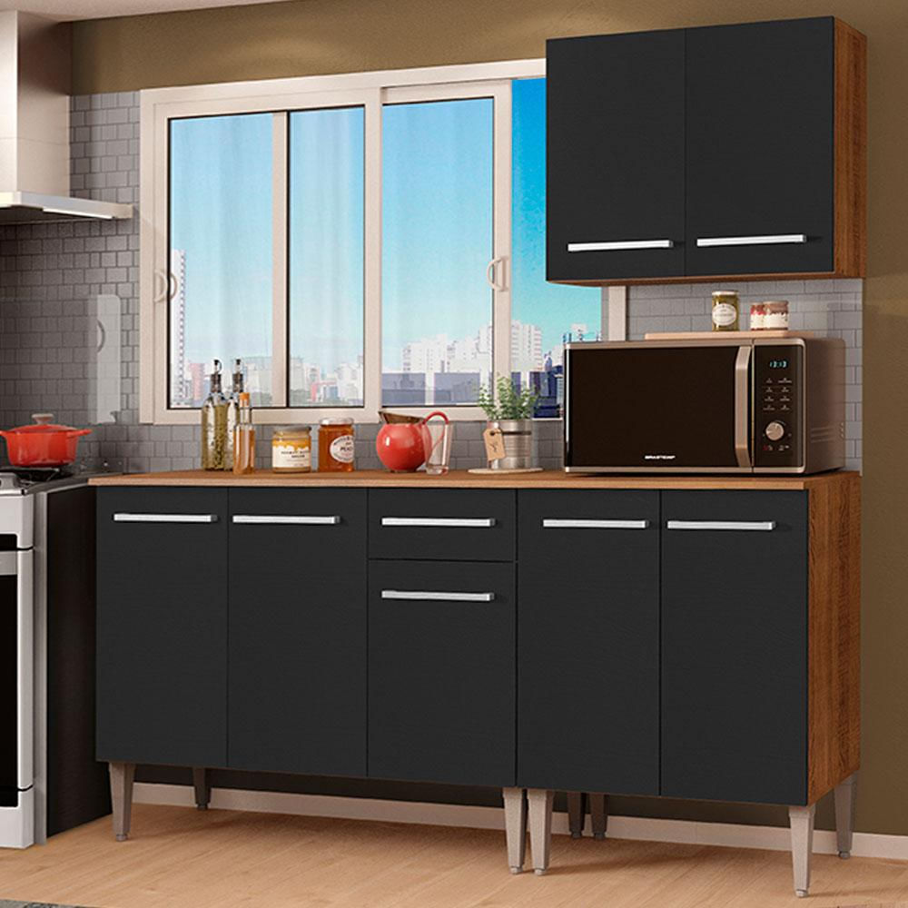 Cocina Integral Emilly Free 1.70M Marrón/Negro 01
