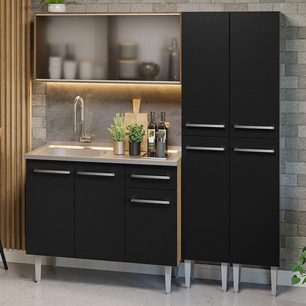 Cocina Integral Emilly 1.70M Con Mesón De Acero Marrón/Negro 11