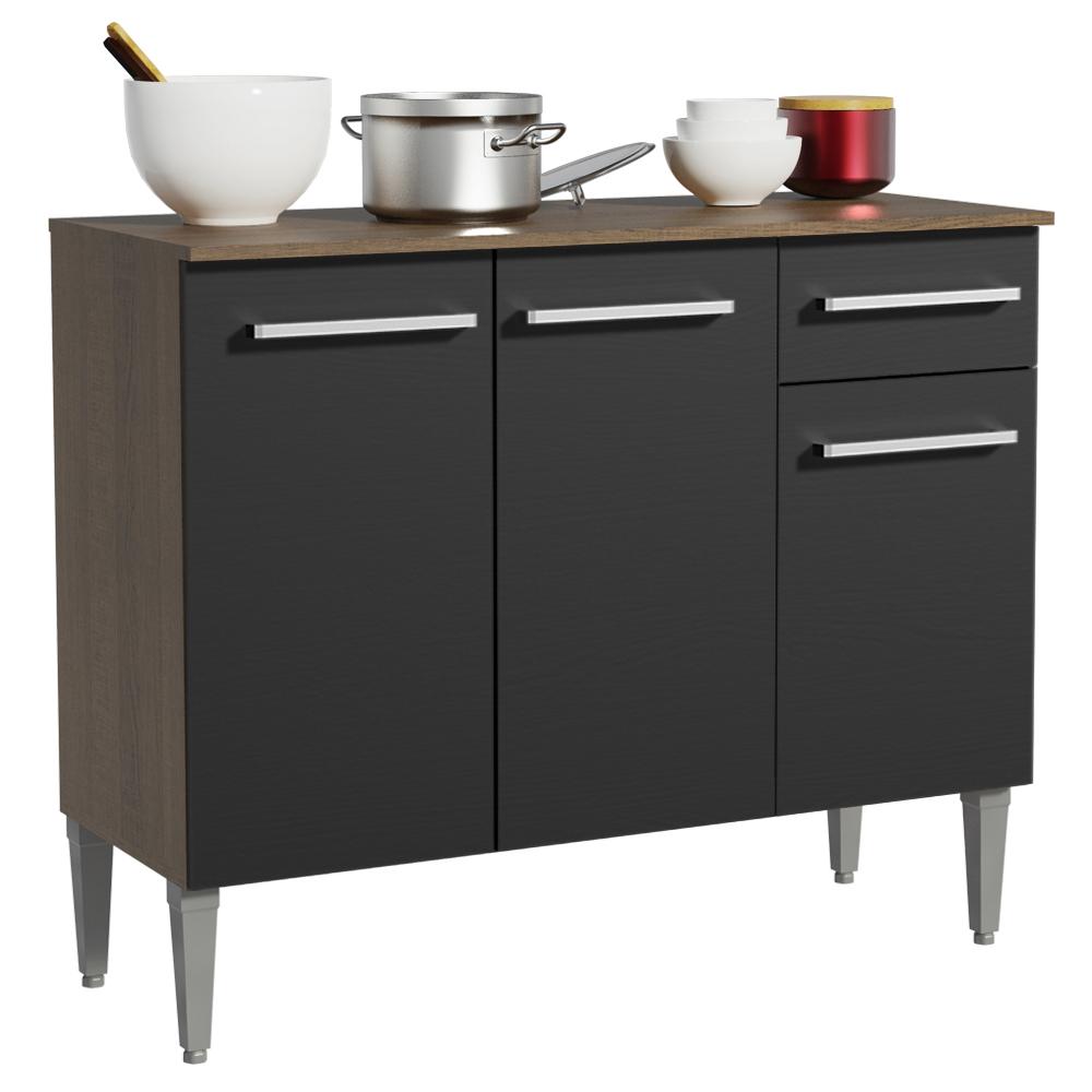 Mueble De Cocina Bajo 3 Puertas Y 1 Cajón Emilly 105 Cm Marrón/Negro