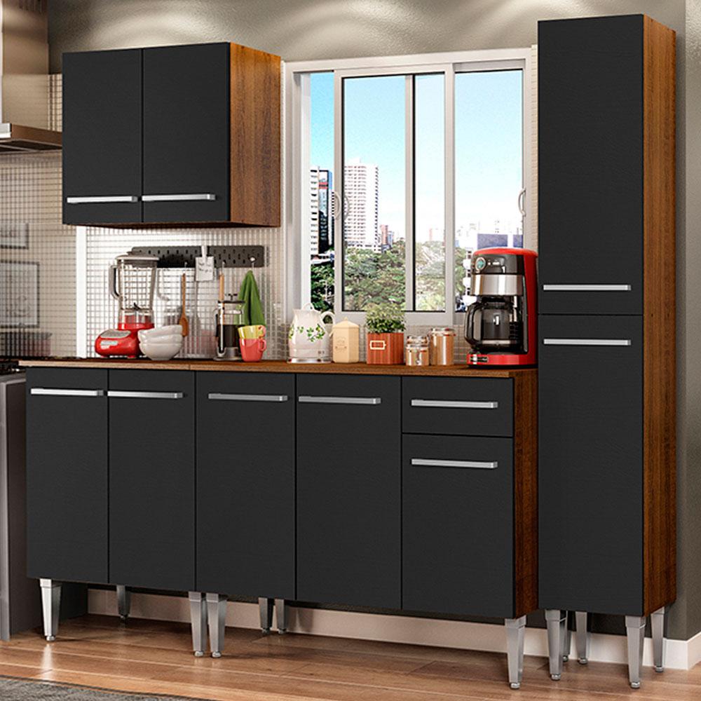 Cocina Integral Emilly Sing 2.00M Marrón/Negro 01