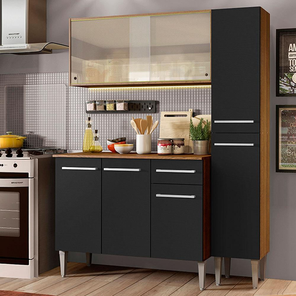 Cocina Integral Emilly Force 1.40M Marrón/Negro 02