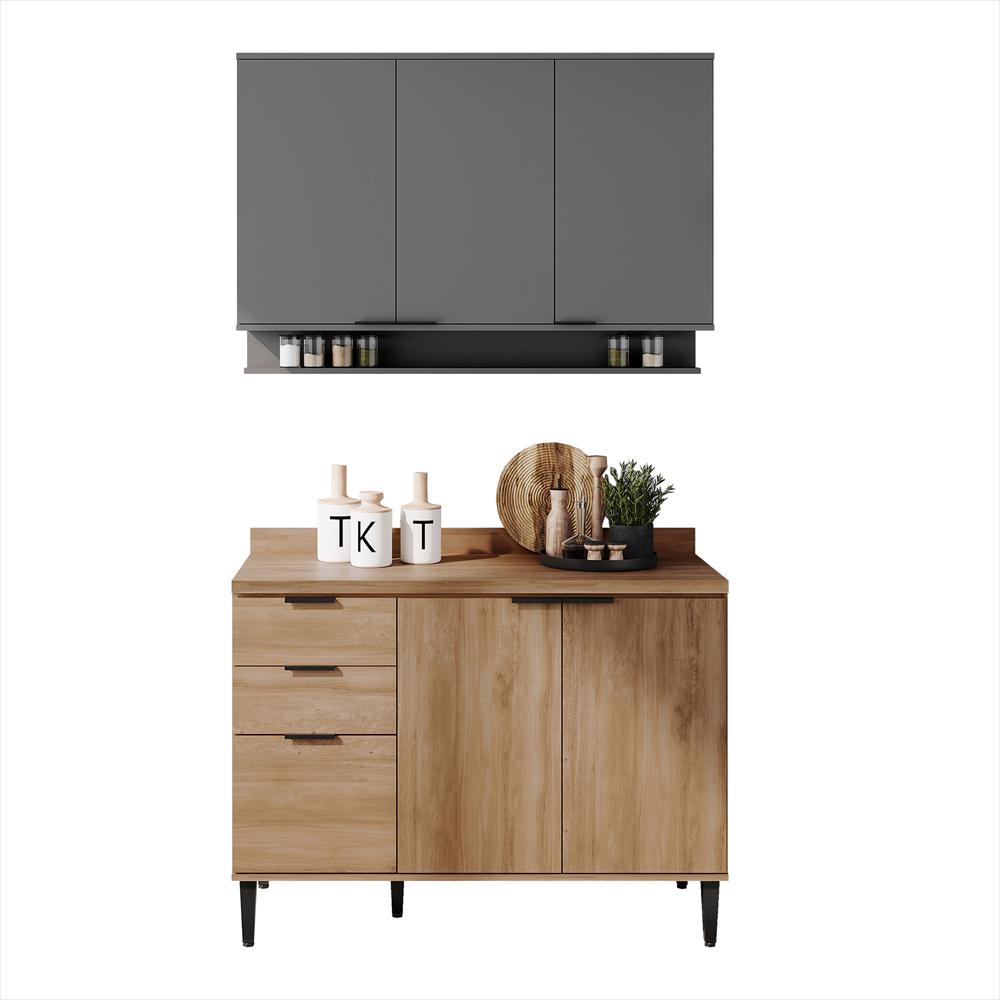 Cocina Integral En Mdp 120Cm Con Meson 6 Puertas Freijo Y Gris