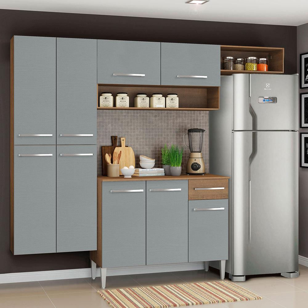 Cocina Integral Emilly Fit 2.30M Marrón/Gris