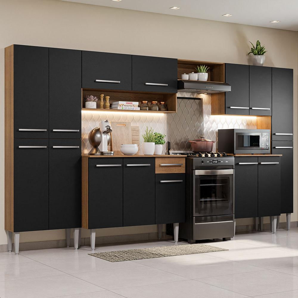 Cocina Integral Emilly Joy 3.25M Marrón/Negro