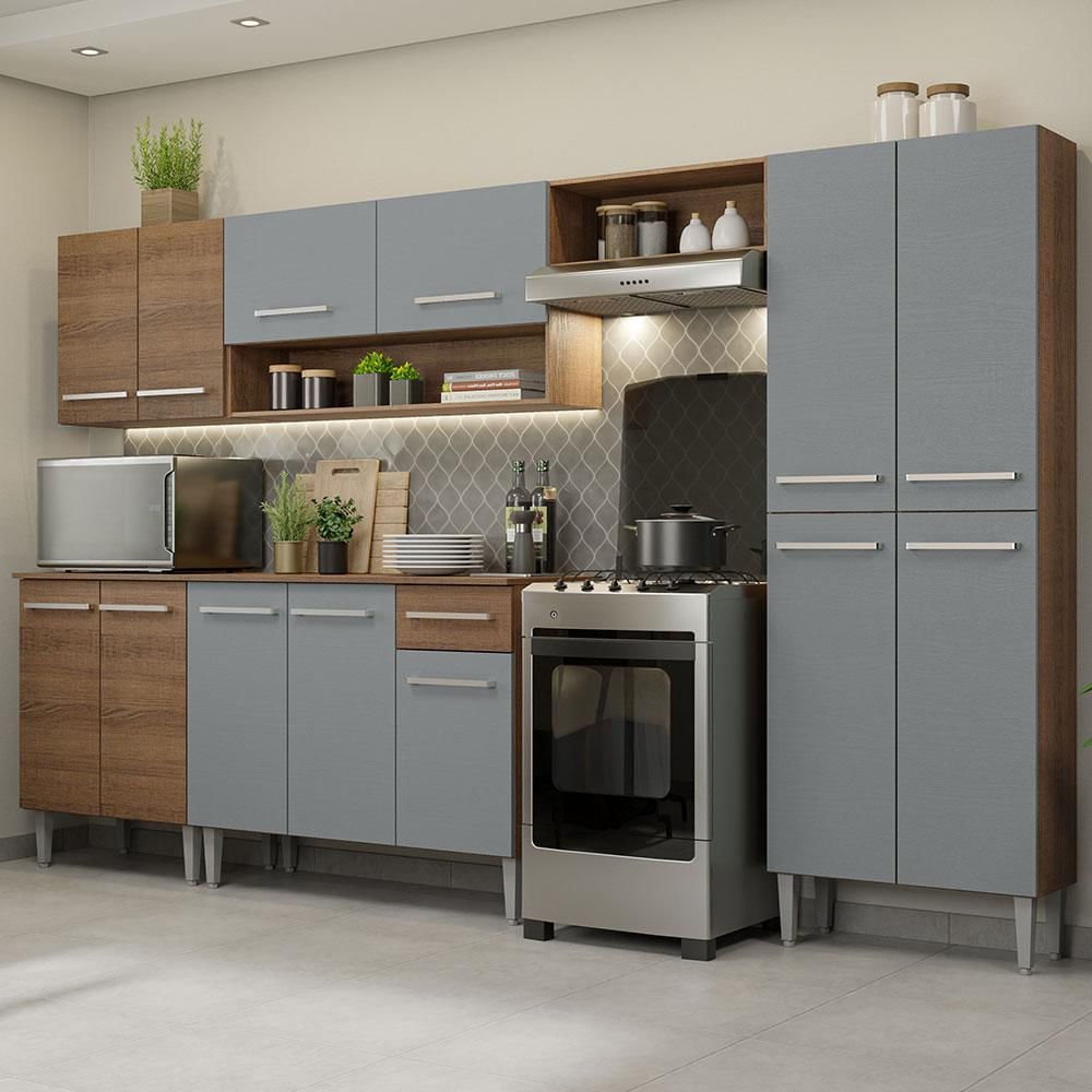 Cocina Integral Emilly 2.90M Marrón/Gris 01