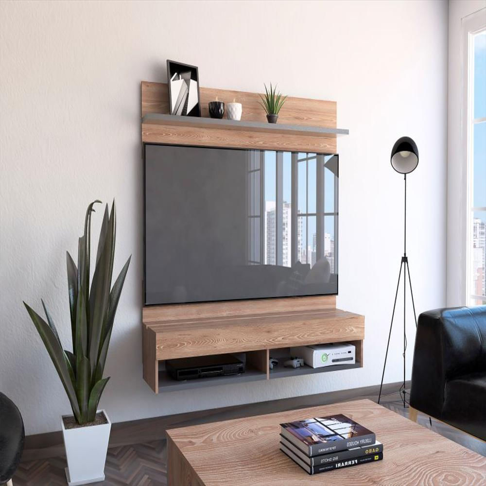 Panel De Tv Frello, Miel Y Plata Oscuro, Con Espacio Para Televisor De Hasta 60 Pulgadas Panel De Tv Frello, Miel Y Plata Oscuro, Con Espacio Para Televisor De Hasta 60 Pulgadas