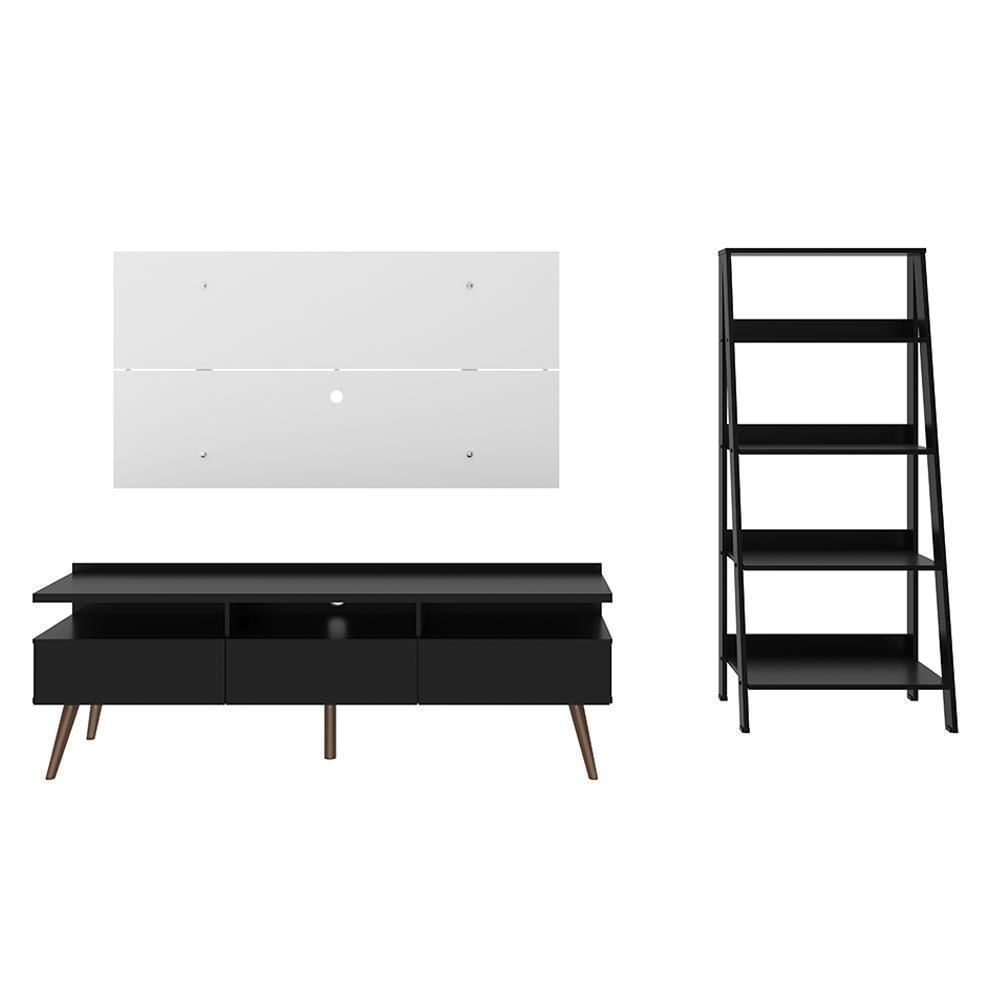 Kit Centro De Entretenimiento Para Tv Londres Mesa Y Panel + Mueble Estante Librero Negro/Blanco img #1