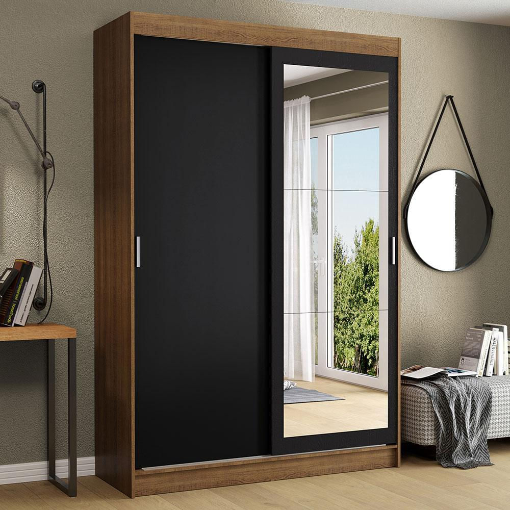 Closet Tokio 2 Puertas Corredizas 1 Espejo Marrón/Negro
