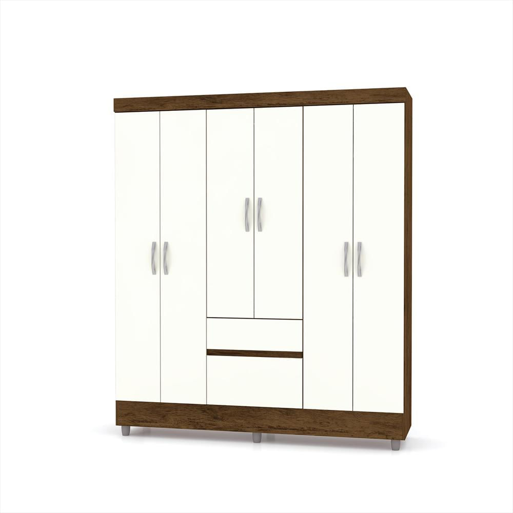 Closet 6 Puertas 2 Cajones Valent Marrón/Blanco Apagado
