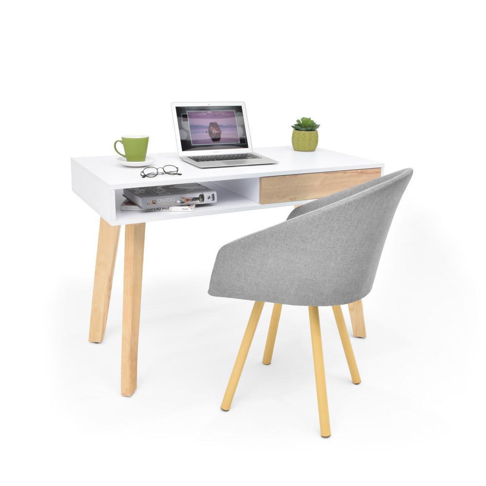 Escritorio Toledo Con Cajón + Silla Tokyo Tela Poliéster Plata