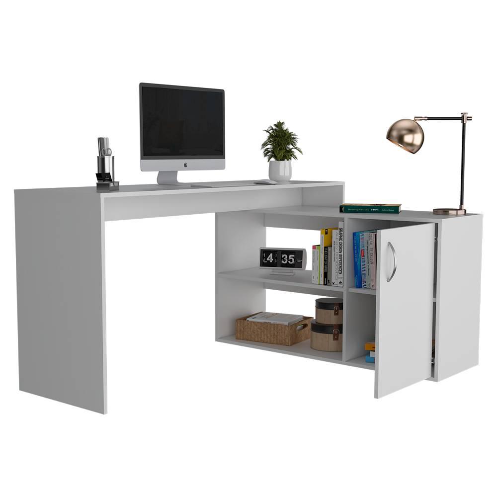 Escritorio En L Axis Blanco 151 Cm Con Puerta Y Entrepaños img #1