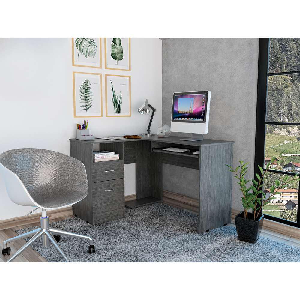 Escritorio En L Mix Roble 120 Cm Con Cajones Y Entrepaños img #5