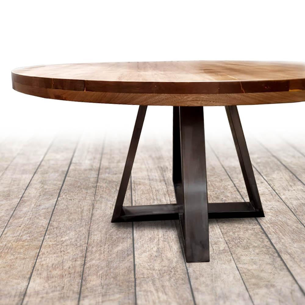 Mesa Comedor Redondo Estopa En Roble Natural Macizo 140Cm Diametro