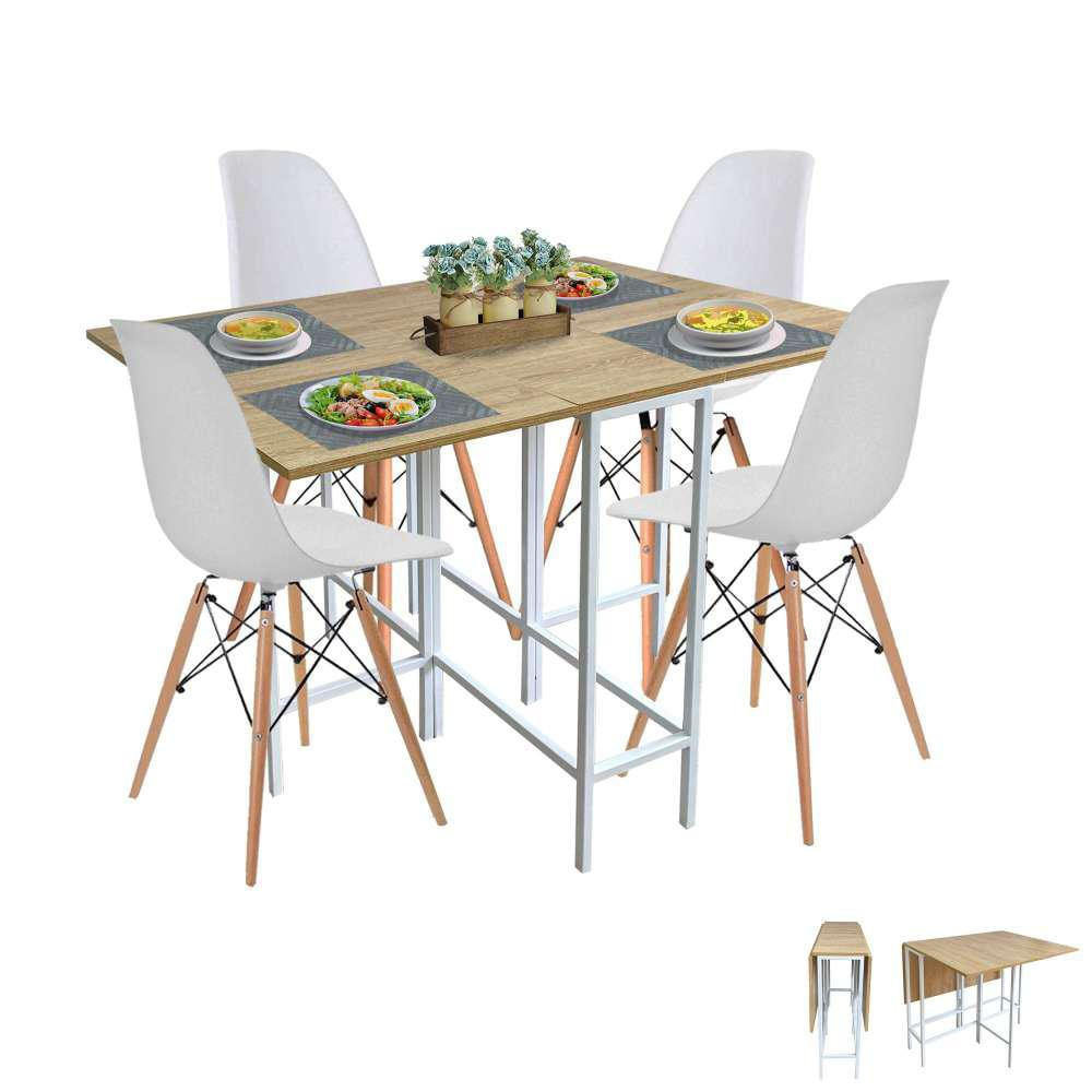 Combo Comedor Plegable Y Sillas Pro Vienes Y Blanco 128 Cm De Cuatro Puestos