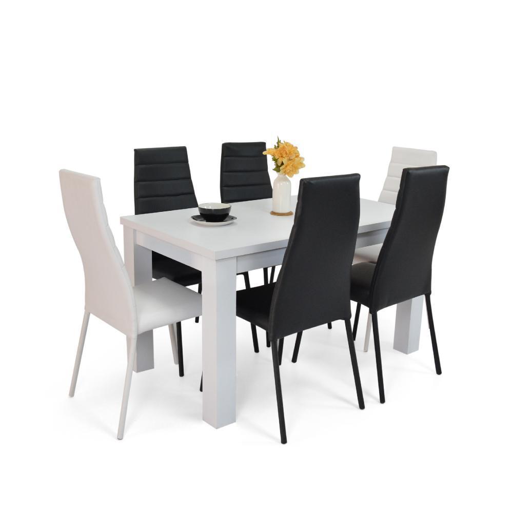 Comedor 6 Puestos Merida Blanco Sillas Parma 4Negro 2Blanco