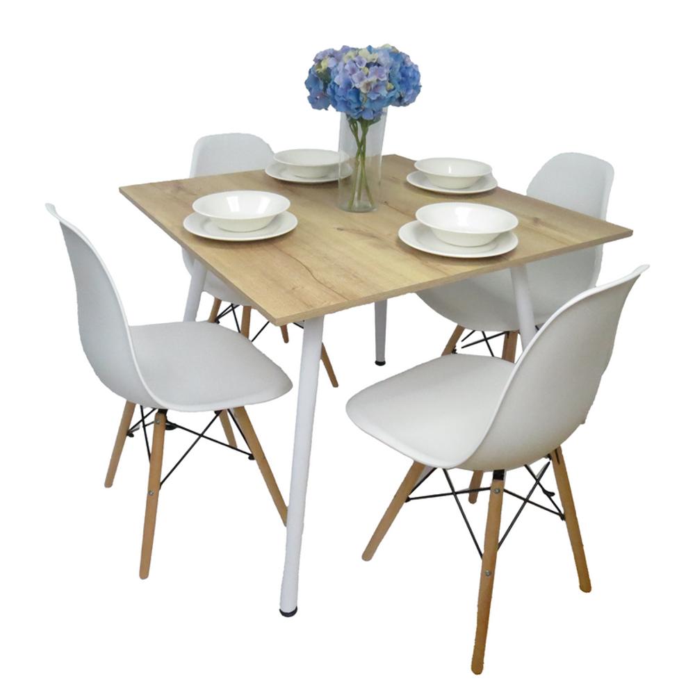Combo Comedor Cuadrado 4P (75X90x90) Duna + 4 Sillas Blancas Cbcomcu 05