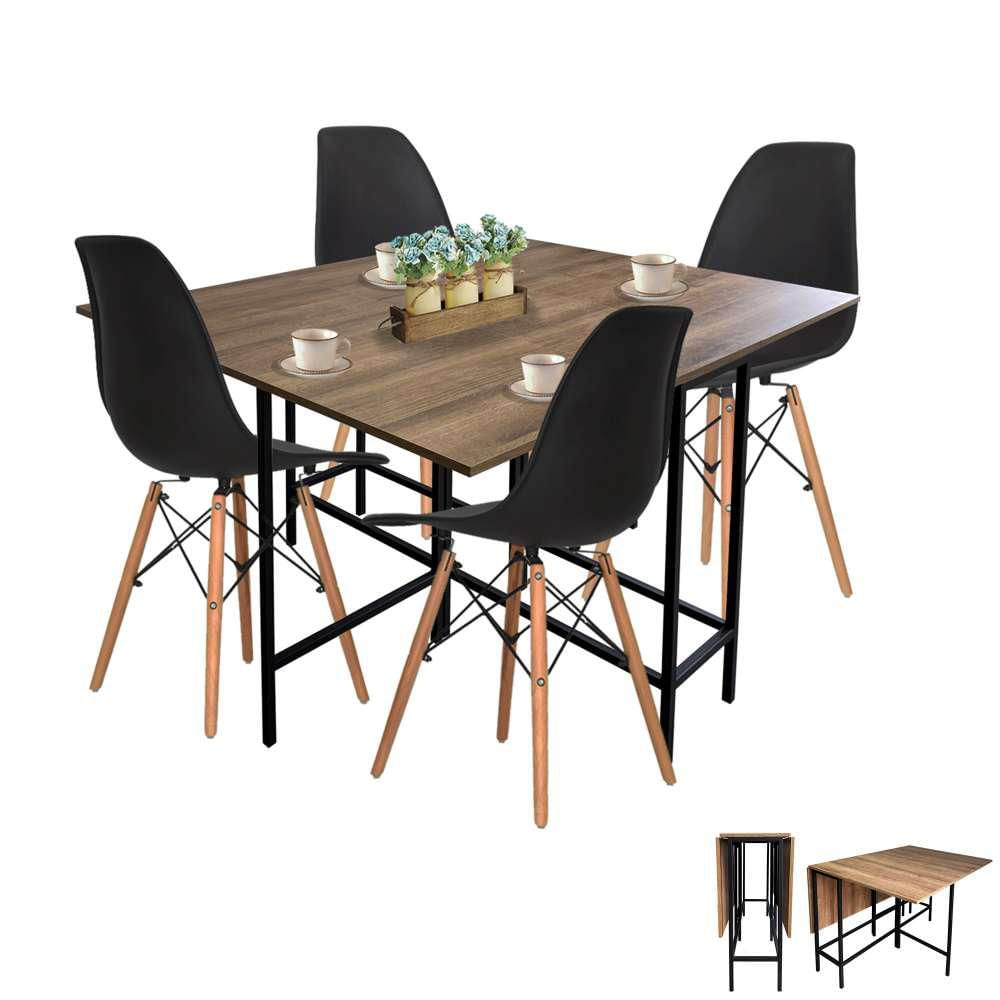 Combo Comedor Plegable Pro Negro Amaretto + Set X 4 Sillas
