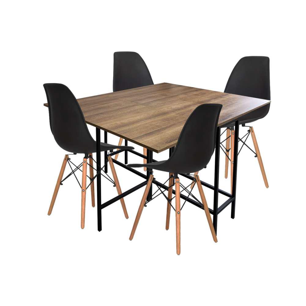 Combo Comedor Plegable Pro Negro Amaretto + Set X 4 Sillas img #2