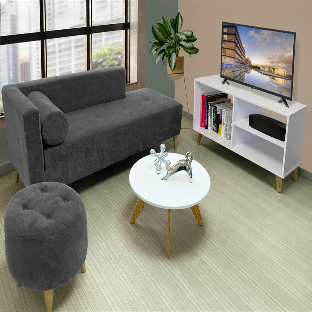 Combo Sala Sofa (66X163x64) + Puff Gris Memphis + Mesa De Centro + Mesa Para Tv Cfresh 0271 06