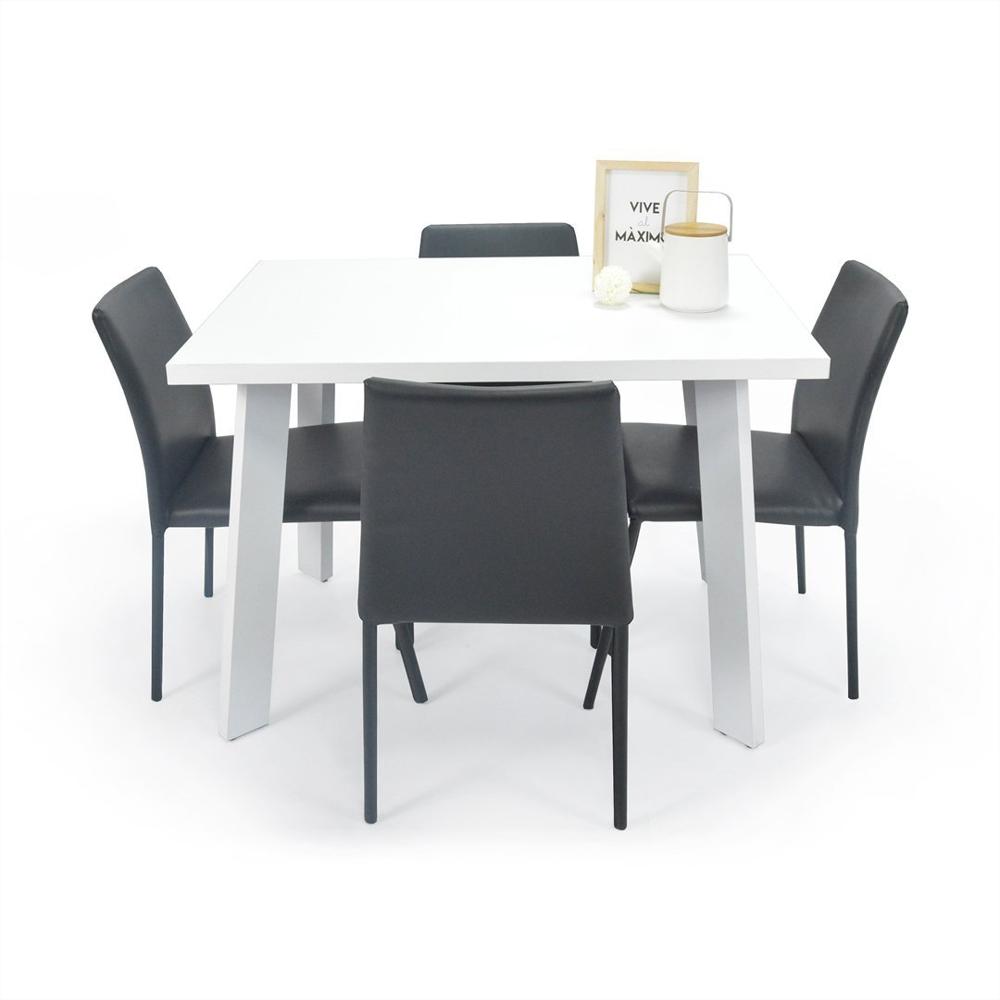 Juego Comedor Blanco 4 Puestos + Sillas Negro Estructura Metalica